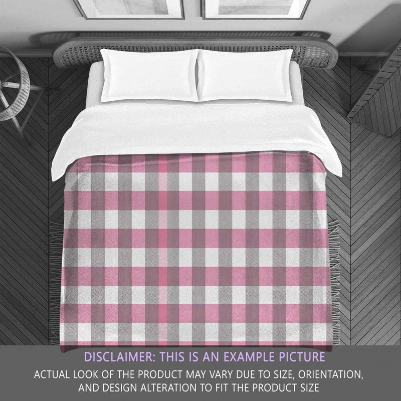 Gingham Comforter, Gray/Pink, King Comforter
