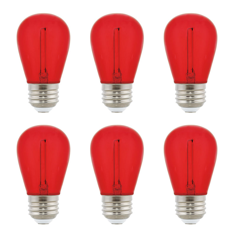 2 Watt (40 Watt Equivalent) Red S14 Filament LED Light Bulb, Medium Base, 6 Pack