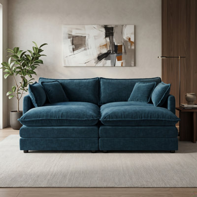 Canapé à causeuse profonde avec 2 repose-pieds assortis pour une détente flexible, bleu foncé
