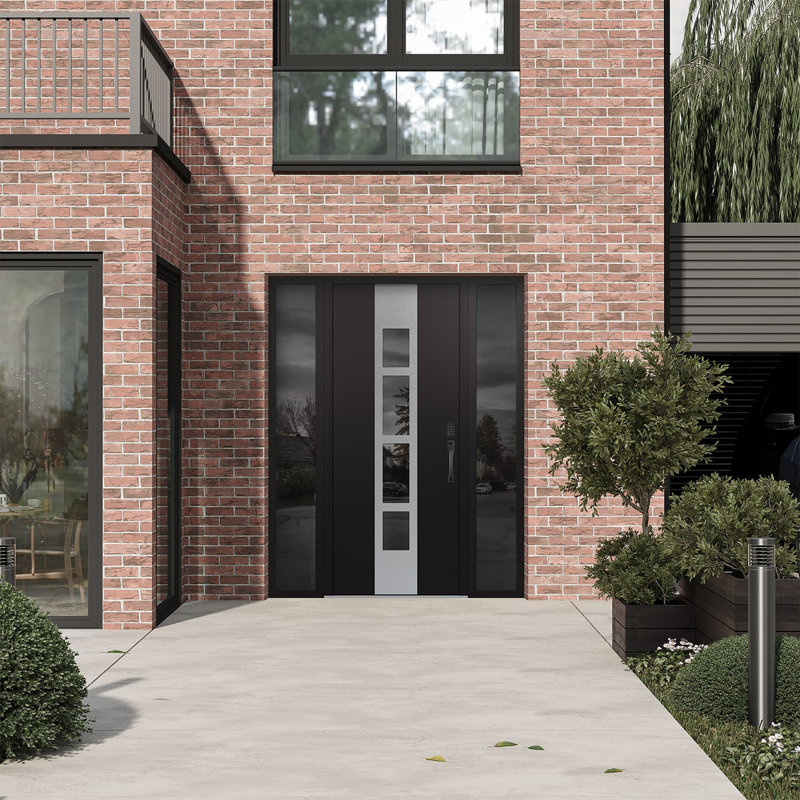 Porte d'entrée pré-suspendue en acier argenté Diamond A10 avec deux panneaux latéraux Diamond, L 65,69 po x H 81,69 po