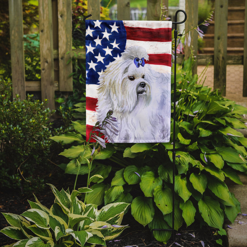 2 côtés en polyester de 2 côtés american drapeau de jardin, Bichon maltais drapeau É.-U.