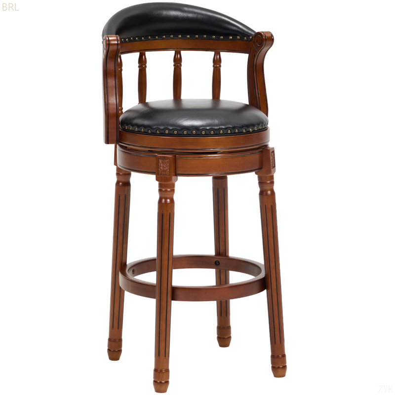 Cow Top Leather Wooden Bar Stools, 360 Degree Swivel Bar Height Chair With Backs For Home Kitchen Counter, Black