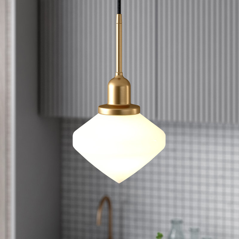 Luminaire suspendu simple à 1 lumière Chareen, Blanc, Laiton