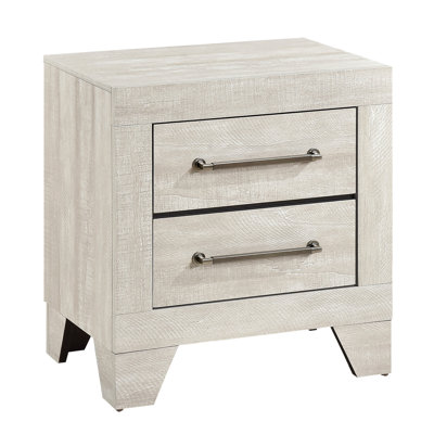 Contemporary Bedroom Nightstand Of Gray Oak With 2 Drawers And Elegant Antique Silver - Tone Pulls For Decor