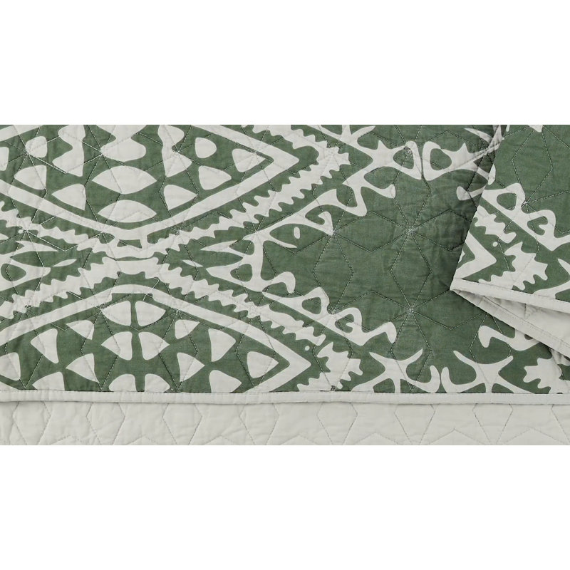 Aisha Green and Gray Cotton King Quilt Set