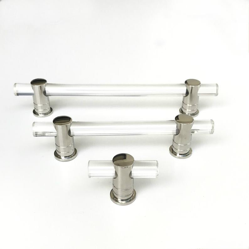 Luz Lucite Cabinet Handle, Polished Nickel, 8"