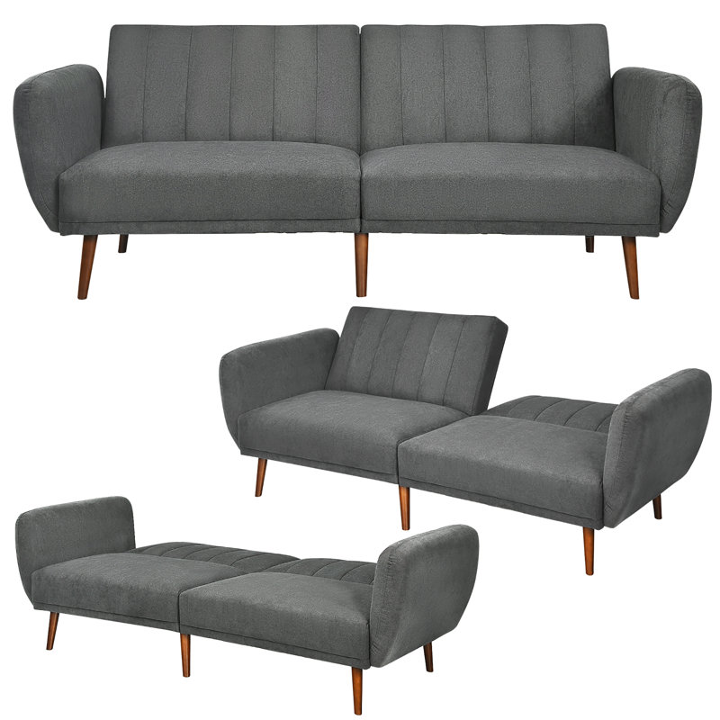 Lennon Twin 82.5'' Upholstered Convertible Sofa, Gray Cotton/Linen