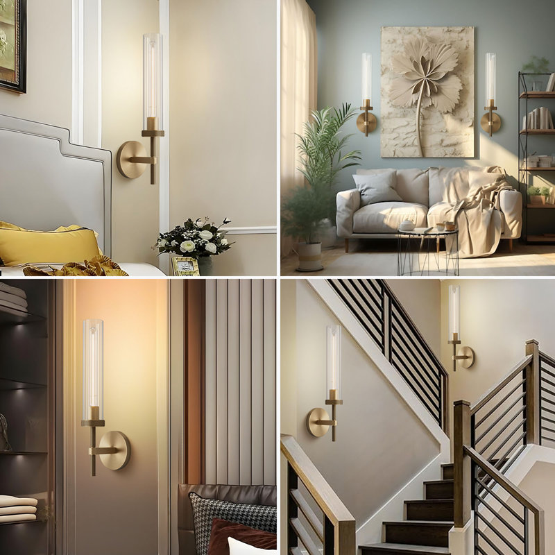 Twining 1- Light Dimmable Luxury Flush Mounted Sconces Gold Wall Sconces(Bulb Included), Brass, 19.5" H × 4.72" W × 4.72" D