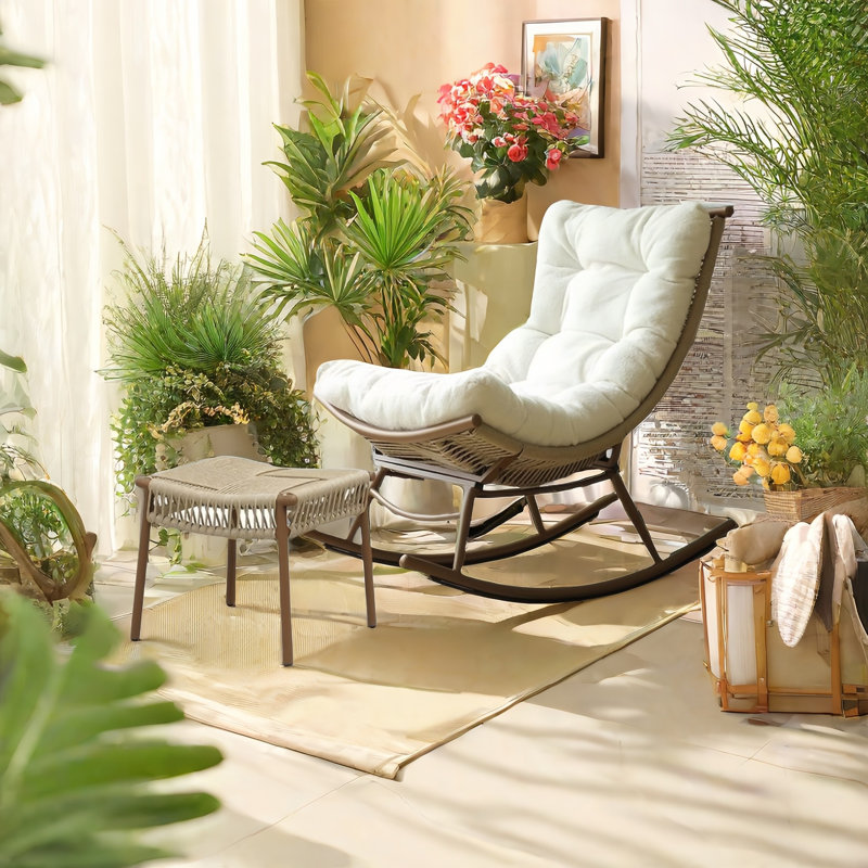 VIBORZ Modern Rattan Rocking Chair with Ottoman | Wayfair