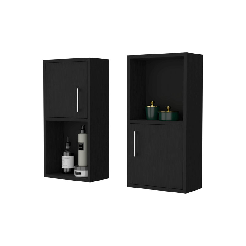 2 armoires à pharmacie avec tablette ouverte, Noir, noir, noir, noir