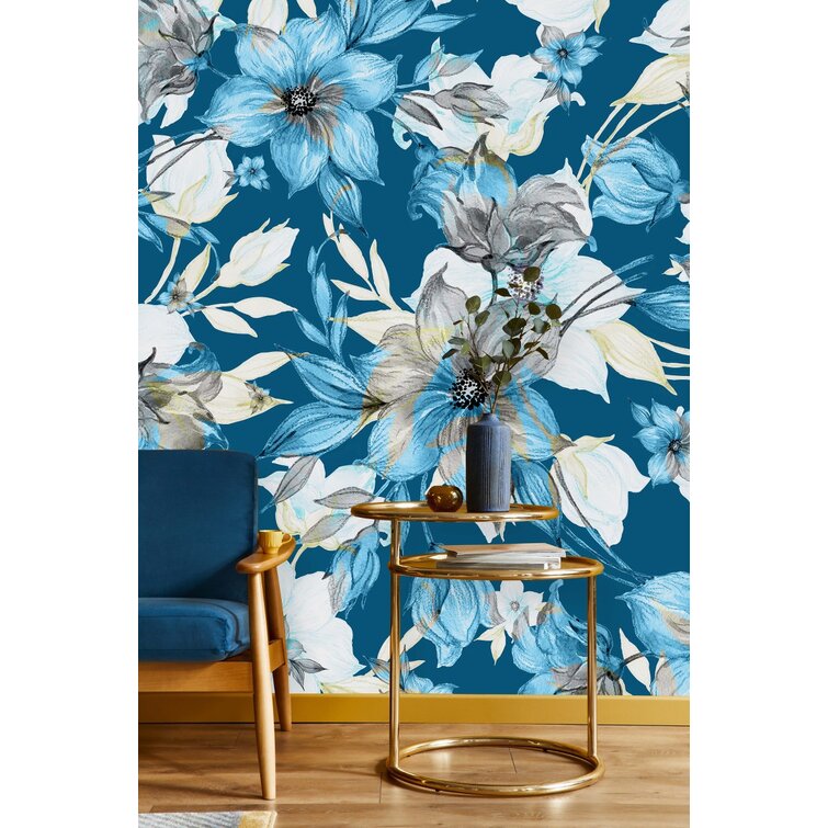 Red Barrel Studio® Blue Wallpaper With Flowers - Wayfair Canada