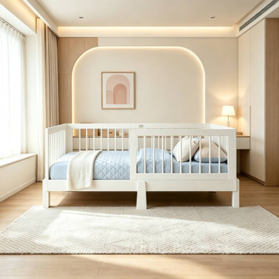 Cadre de lit Montessori convertible 3 en 1 avec barrières de sécurité amovibles, se transforme en lit de jour et en lit plateforme bas.