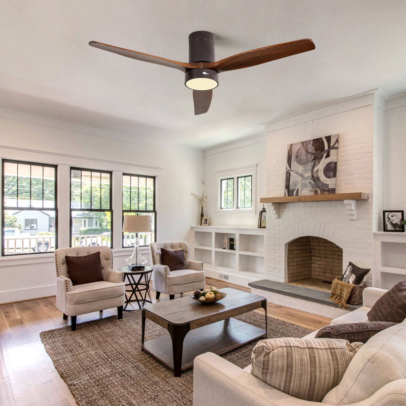 Kemp 52'' 3 -Blade LED Flush Mount Ceiling Fan with Remote Control and Light Kit Included
