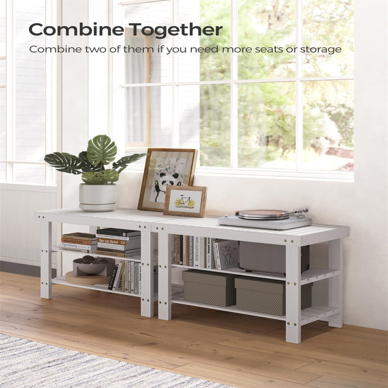 8 Pair Stackable Shoe Storage Bench, White