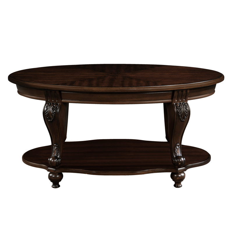 42" Oval Coffee Table, Solid Wood For Living Room, Open Shelf Storage, Scratch-, Easy To Put Together, Cherry Finish, Ample Storage Space, Assembly