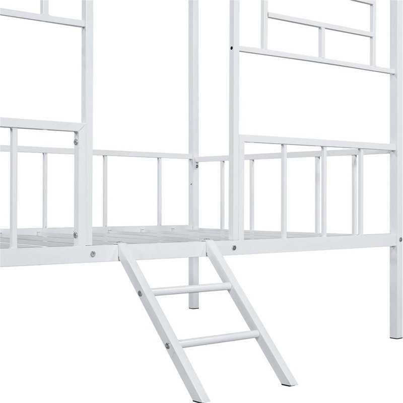 Lit superposé simple de style contemporain avec structure en métal et échelle en angle, parfait pour les petits espaces et les esthétiques modernes