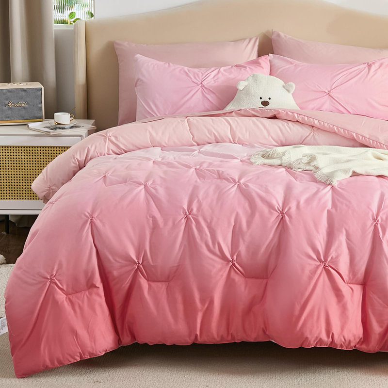 Ensemble de literie Preuck Ombre, Édredon double, Rose, 7