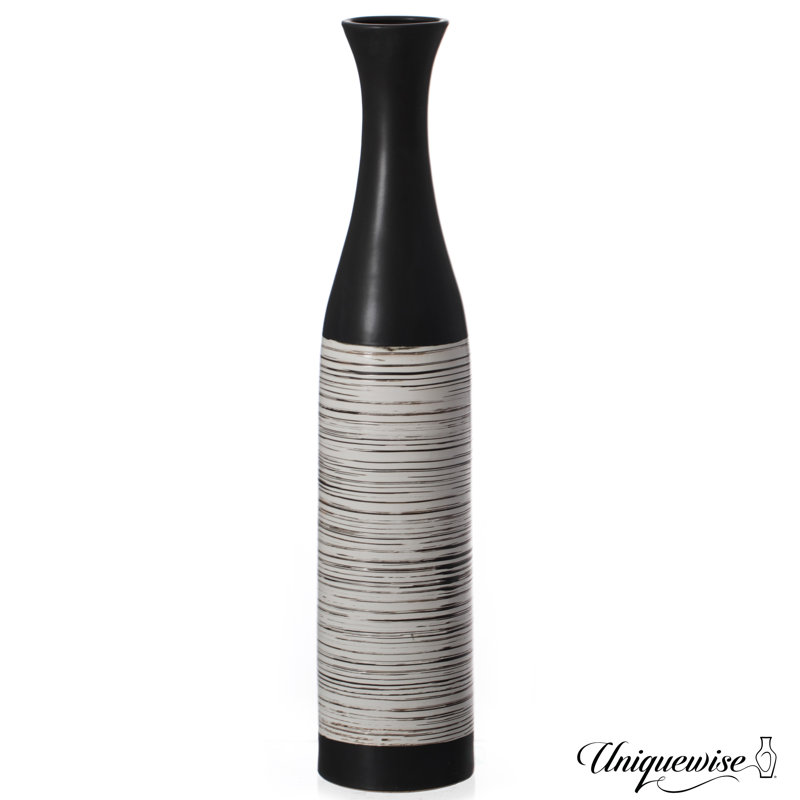 Handcrafted Black and White Ceramic Bottle-Shaped Floor Vase