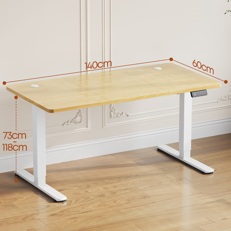 Dionysius Electric Height Adjustable Standing Desk, 140cm x 70cm, White, Beige