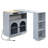 Grey-Blue Rolling Kitchen Island with Extended Dining Table, Mobile Kitchen Cart with Power Outlets, LED Lights & Fluted Glass Doors-1834650155