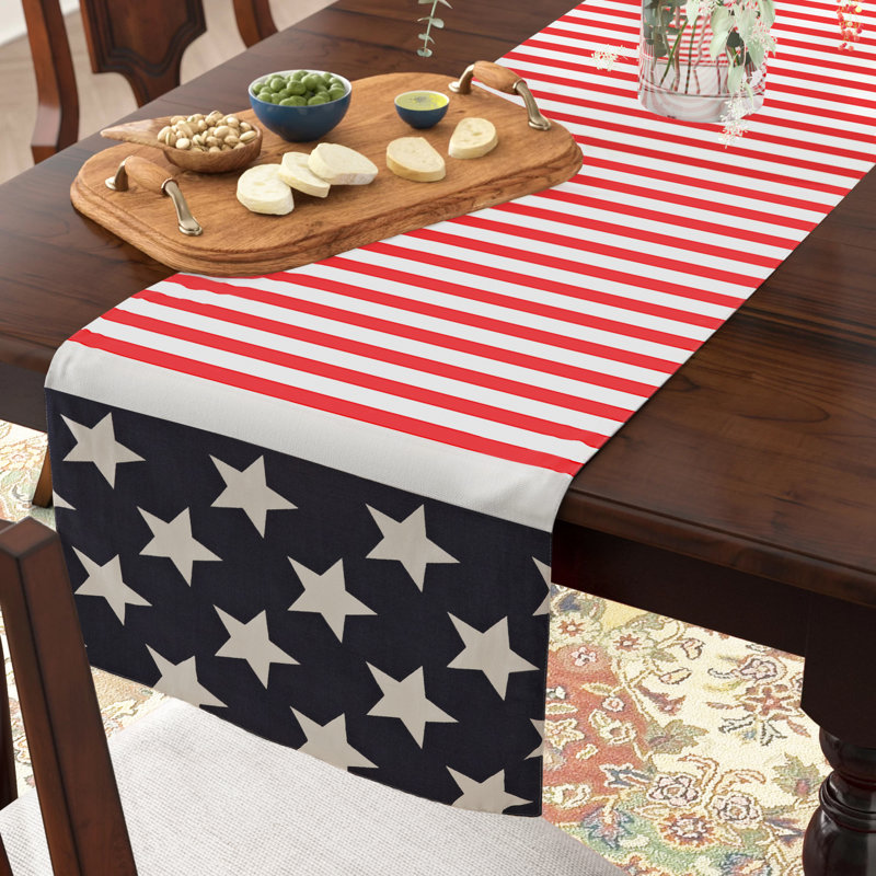 American Flag Table Runner – Patriotic Americana Table Linen for Memorial Day, Fourth of July & Holiday Entertaining