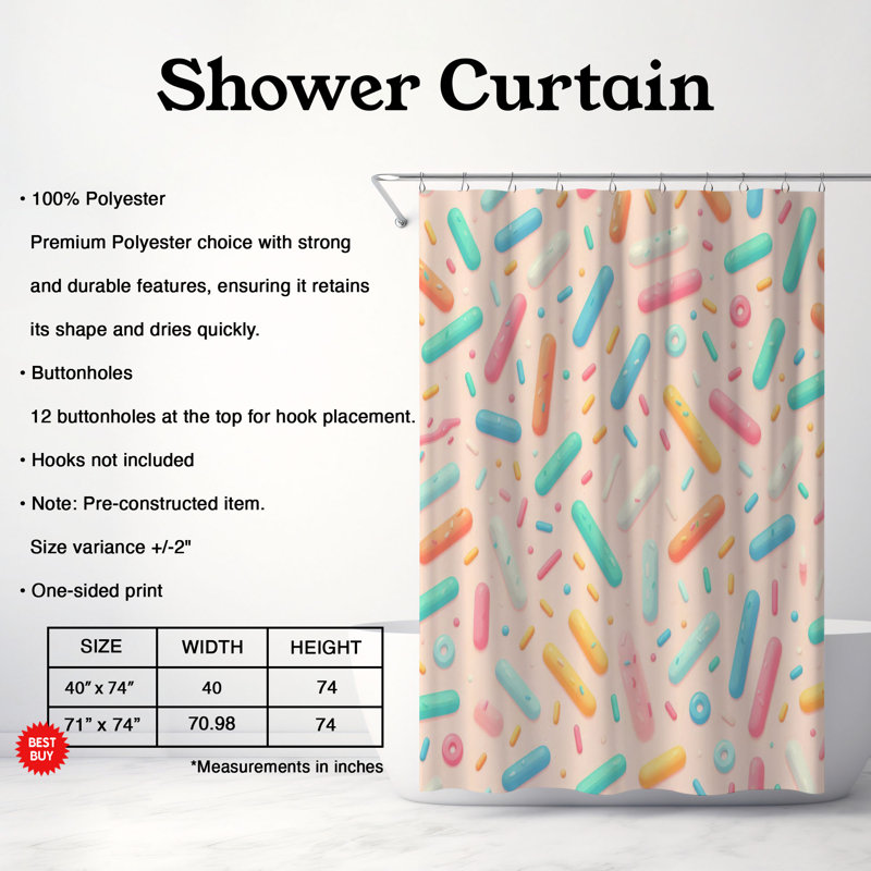 Rideau de douche 1 pièce Fun Sprinkle Mix, H 74 po x l 40 po