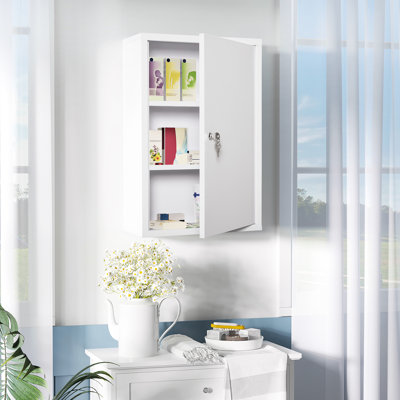 Armoire à pharmacie blanche verrouillable à 3 niveaux pour fixation dans la cuisine, acier