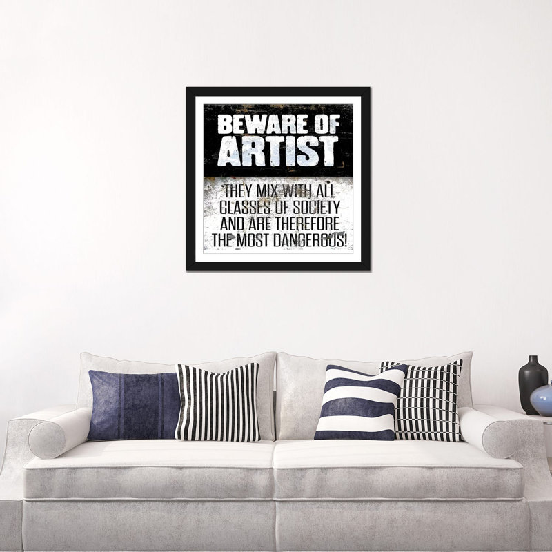 Albree Modern Beware, art textuel sur toile, H 16 po x l 16 po x P 1 po, Papier d'art encadré noir, Blanc