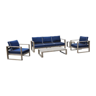 Asther Teak Patio Sofa with Cushions by Longshore Tides