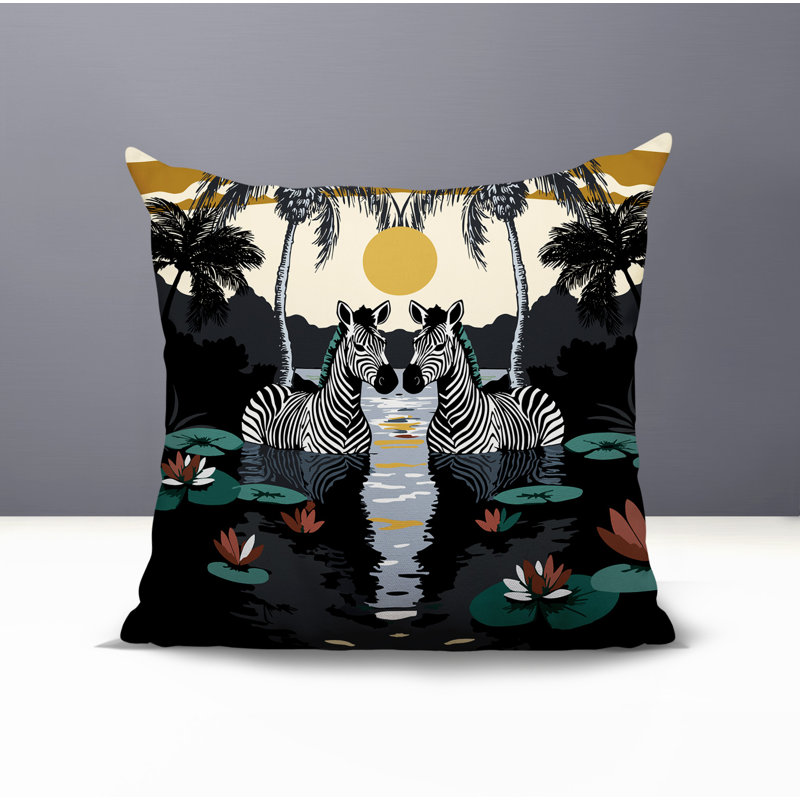 Oreiller carré réversible intérieur / extérieur Alva Zebra, Carré 15 po, Noir