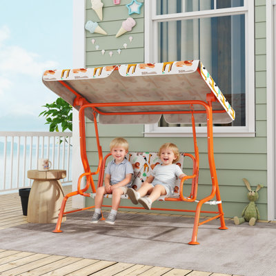 AIYAPLAY Kids Swing Chair 2-Seater with Adjustable Canopy Seat Belts
