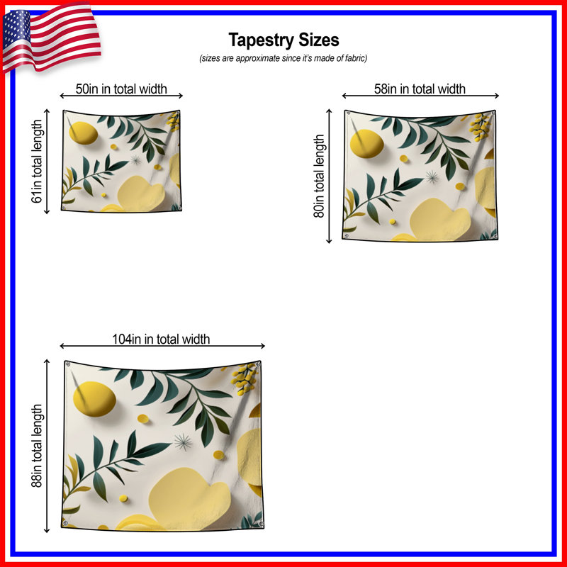 Tapisserie murale botanique - décoration murale florale, H 50 po x l 60 po avec 4 œillets