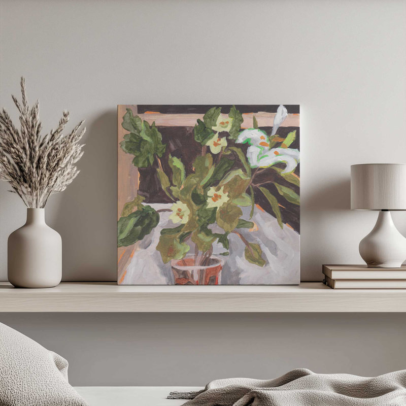 «Olive Waves and White Blooms II» par Melissa Wang, reproduction d'art sur toile, H 12 po x l 12 po