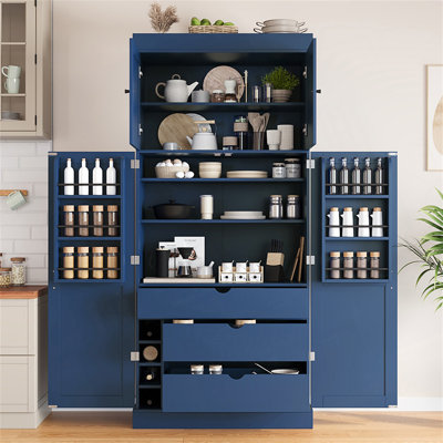 Cedarvale 77-Inch Tall Shaker Style Pantry Cabinet With Adjustable Shelves And Wine Racks