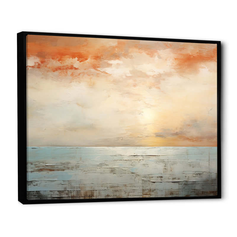 Pinheiro - art mural coucher de soleil côtier, H 24 po x l 32 po x P 1 po, Cadre flottant noir