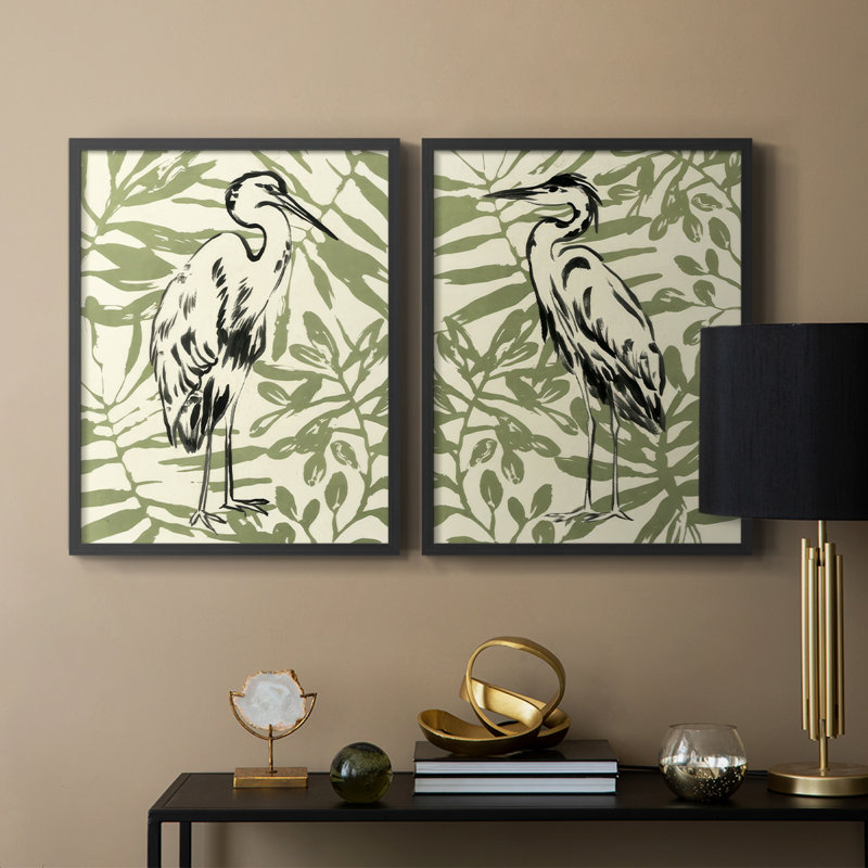 «Retro Parlor Heron III», reproduction encadrée de qualité supérieure - prête à être accrochée - aucun clou requis - aucun clou requis