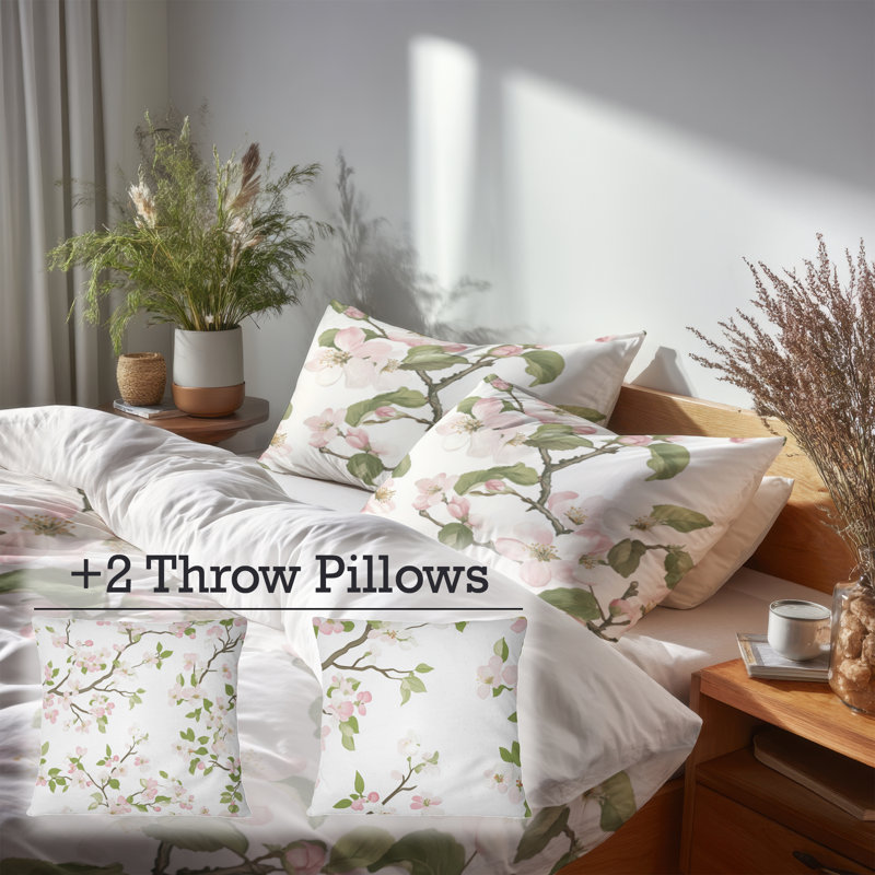 Ensemble d'édredon 6 pièces French Country - Ensemble de literie et coussin décoratif Floral Blossom Air