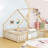 Wood House-Shaped Floor Bed With Guardrails-528129499-528129508