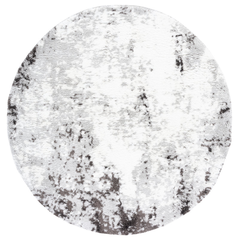 Rosa Abstract Flatweave Gray/Dark Gray/White Area Rug, Round 7'