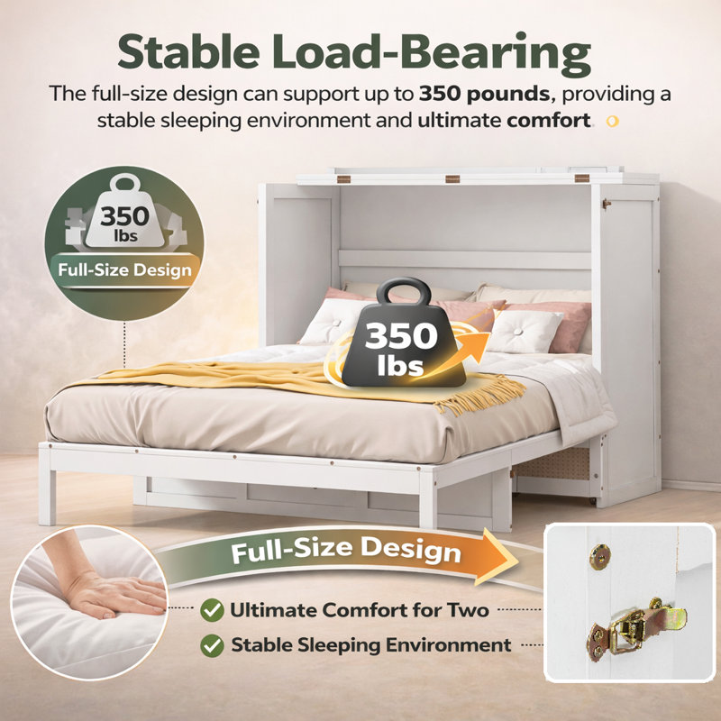 Lit escamotable double avec rangement, Blanc