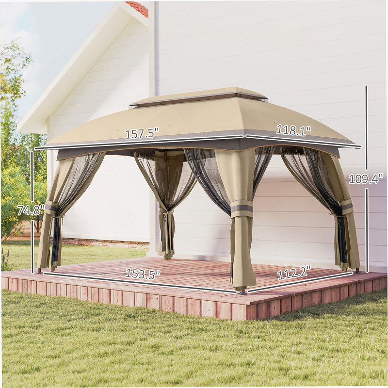 Large & Spacious Outdoor Gazebo Canopy Shelter,Patio Gazebo,With Netting,Vented Roof, Beige