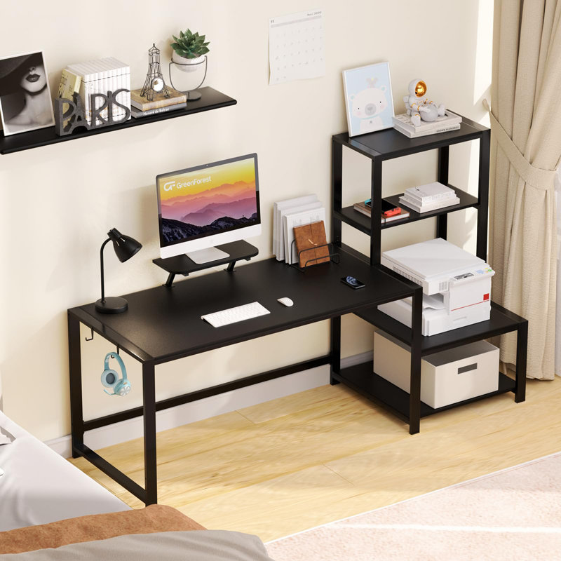 67 inch Computer Desk with Storage Printer Shelf, Black