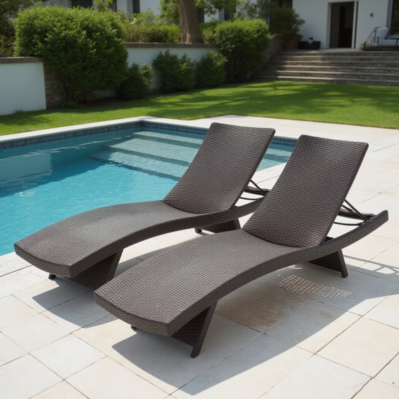 Chaise longue de patio en osier haut de gamme, Set of 4