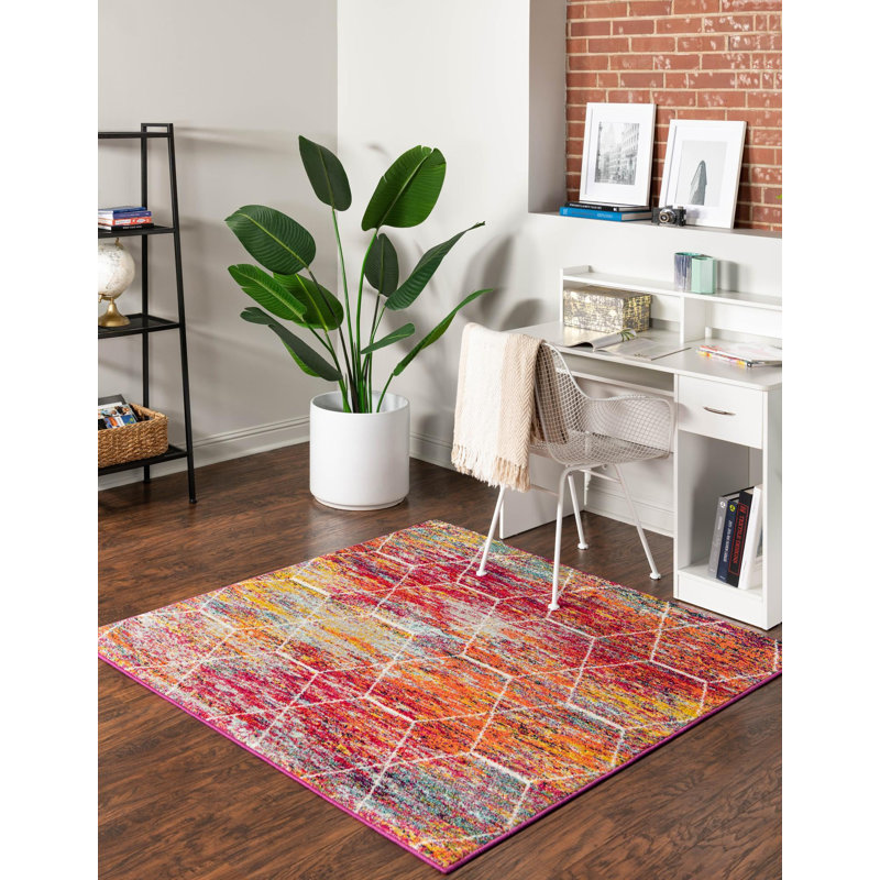 Tapis géométrique fuchsia, Carré 5 pi 3 po
