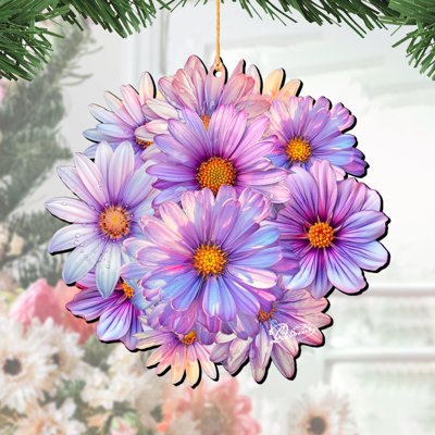Purple Flowers Wooden Ornaments By G. Debrekht