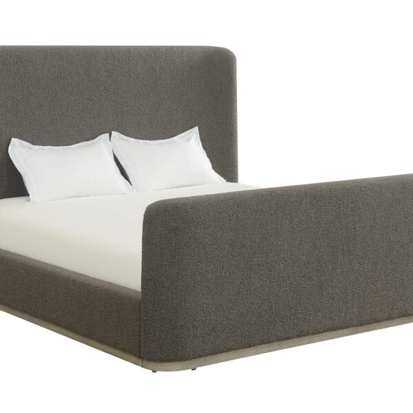 Avery Polyester Upholstered with Solid Wood Brushed Smoke Wood Finish King Bed, Queen