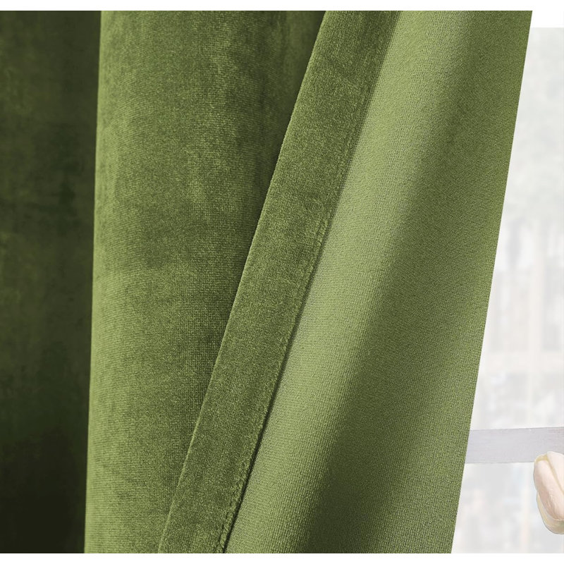Velvet Blackout Curtain Pair, 52" W x 72" L, Olive Green
