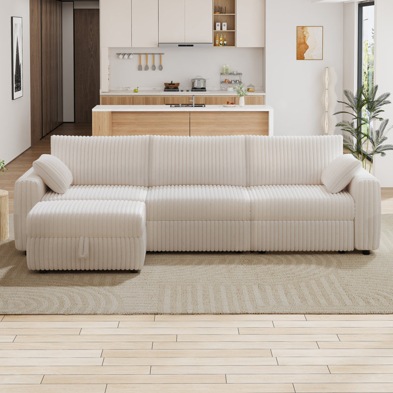 Très grand canapé modulaire de 131,5 po avec repose-pieds avec rangement, tissu en velours côtelé moelleux, canapé modulaire surdimensionné en forme de L moderne avec assise profonde, assemblage sans outil