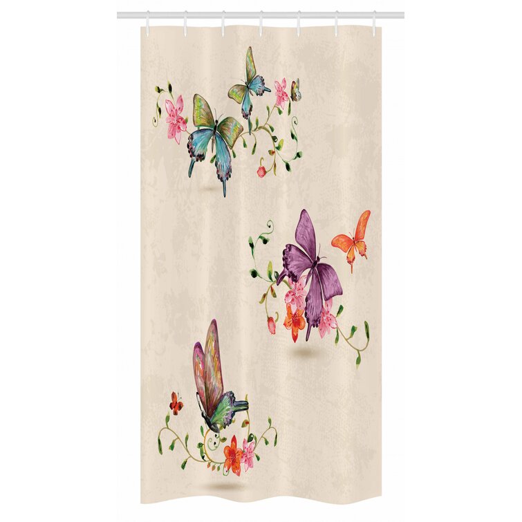 Polyester Waterproof Shower Curtain with 12 Hooks (White Butterfly), Size: One Size