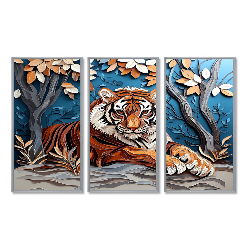 Ensemble de salon Adasynn - Tiger, H 32 po x l 48 po, Reproduction avec cadre flottant, Argent argent